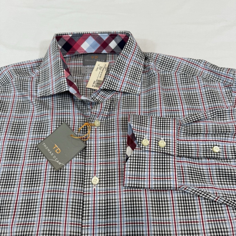 Thomas Dean Mens Dominica Pima Cotton Check Button Down Shirt Red T49A14-218 M